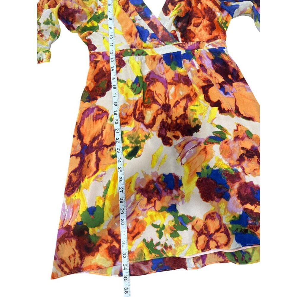 Anthropologie Maeve Silk Kimono Dress Floral V-Neck Open-Back Colorful Size 6 - Picture 7 of 8